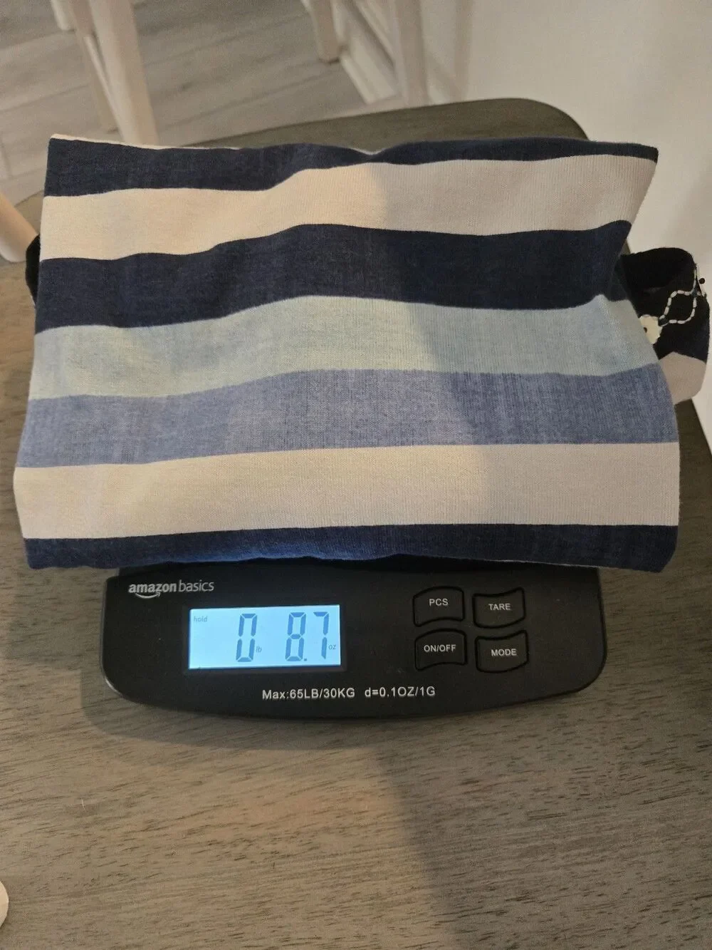 Tory Burch Navy and Light Blue Striped Embroidered Split-Neck Top
